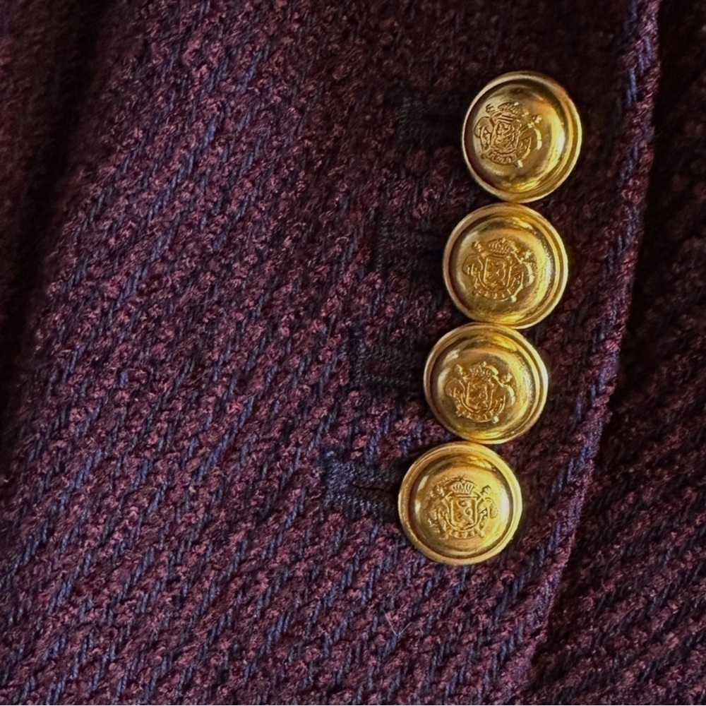 NWT Ann Taylor Burgundy Tweed Blazer 4 Academia Classic Gold Button Lined Jacket - Picture 6 of 10